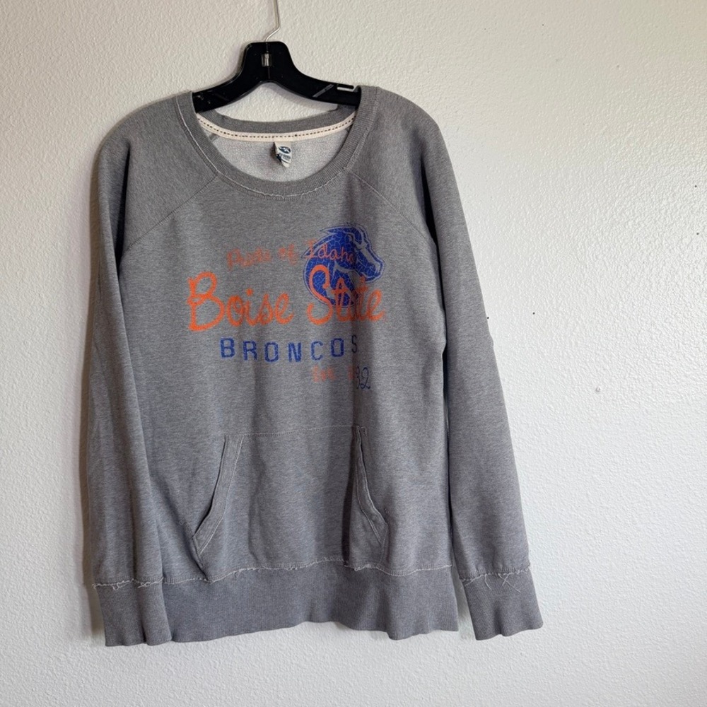 New Agenda Boise State Broncos Sweatshirt Gray Raw Edge Graphic Womens XL